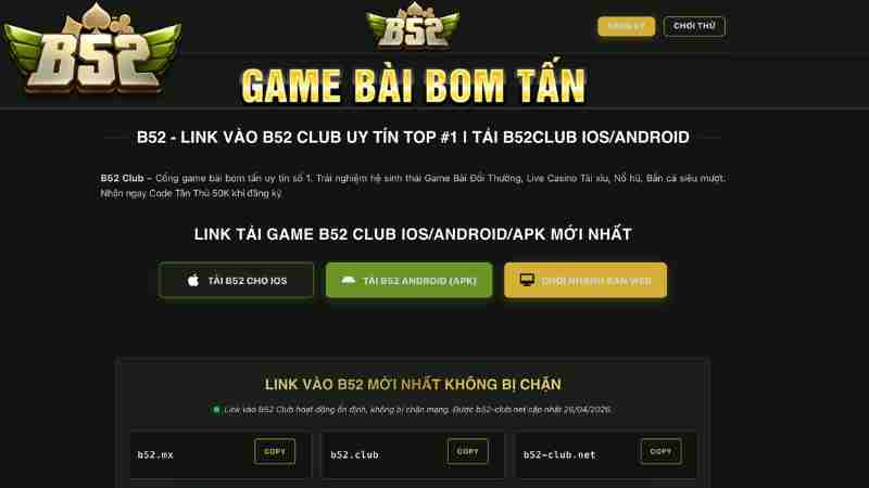 Giao diện trang chủ B52 Club hiện đại, thân thiện người dùng