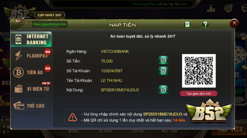 Đa dạng phòng cược và nạp rút 1:1 siêu tốc độ